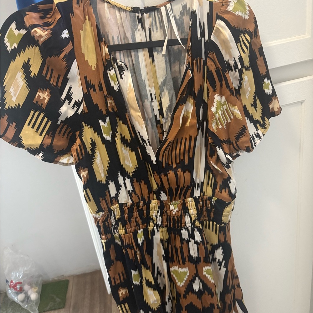 Anthropologie Abstract Patterned Dress - Black, Brown, Cream